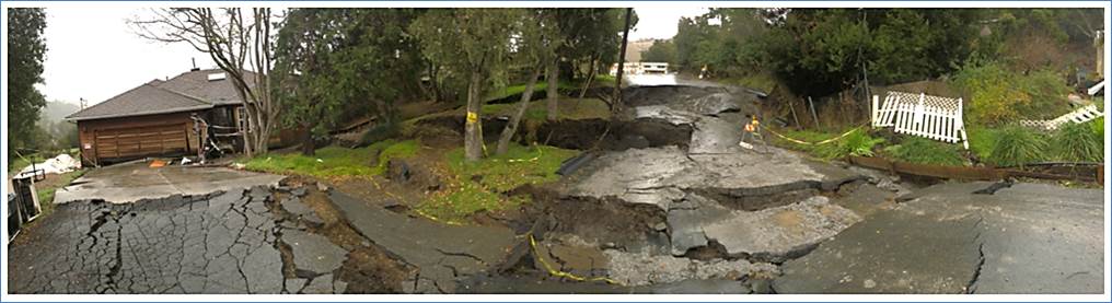 destroyed streets and landscaping